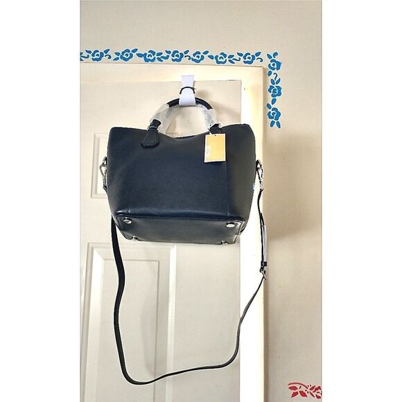 New! MICHAEL KORS Leather Greenwich Large Grab Bag Handbag Crossbody Navy Blue - Picture 15 of 16